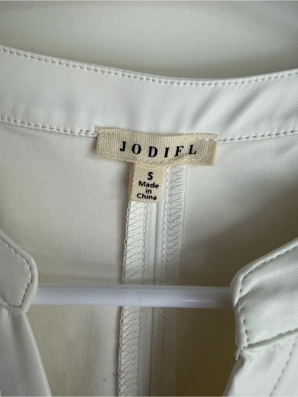 JODIFL Cream Ruffle Sleeve pleather V-Neck Blouse - Picture 3 of 3